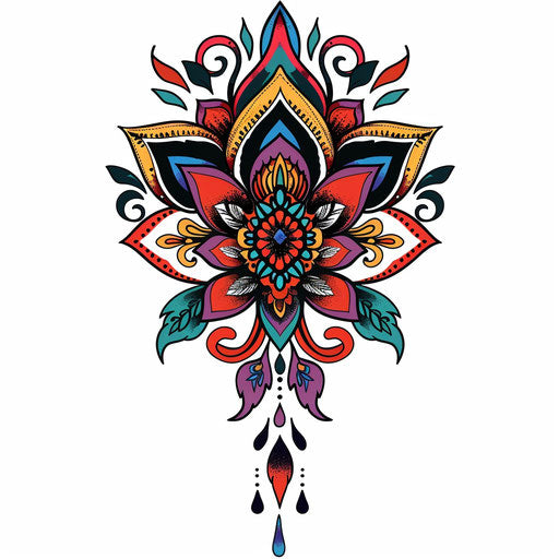 Dynamic tattoo sketch of a Mehndi design clipart style
