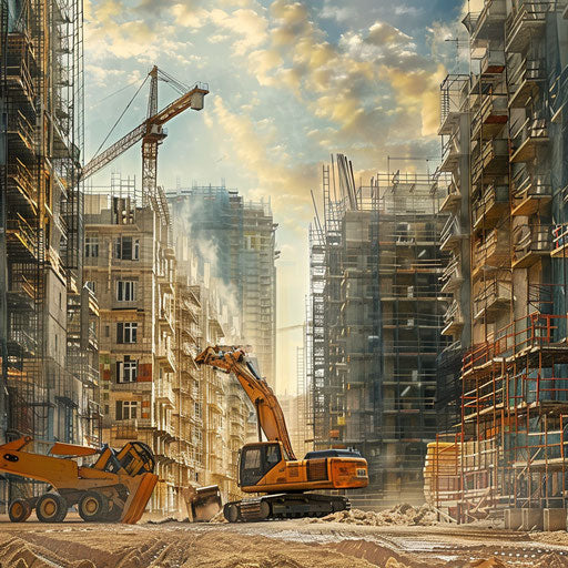 Construction clipart with flat random background and vintage filters