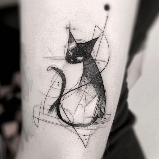 Geometric black cat tattoo on white canvas