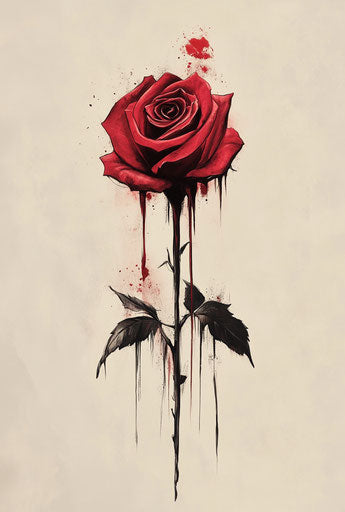 Abstract red rose tattoo design, dark fantasy style