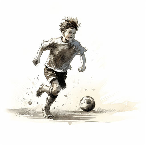 The boy chasing a soccer ball