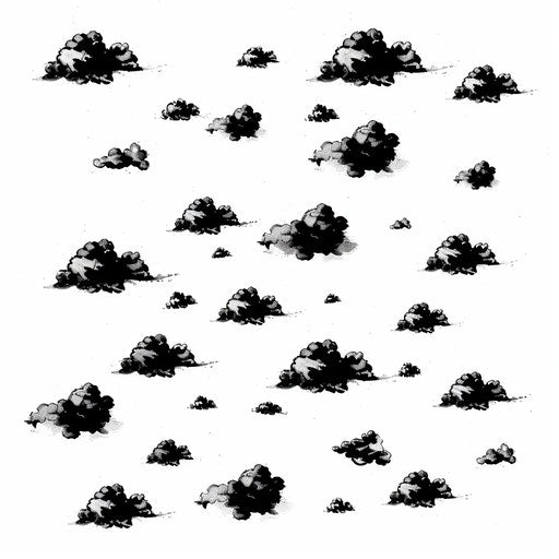 Small cloud tattoos in stencil style on white background