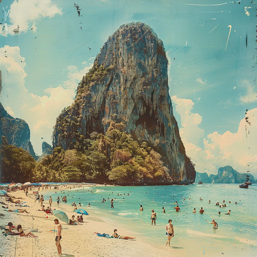 Railay Beach, Thailand with families enjoying the sun and sea