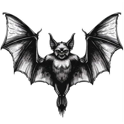 Gothic flat tattoo sketch of a vampire bat