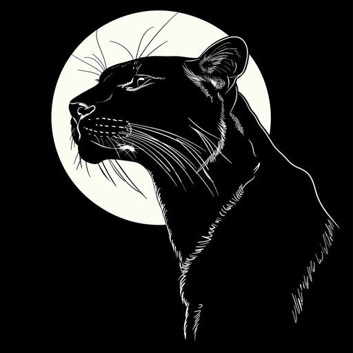 Black panther silhouette in moonlit night