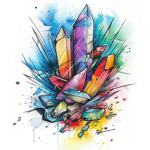 Abstract flat tattoo sketch of a shattered crystal