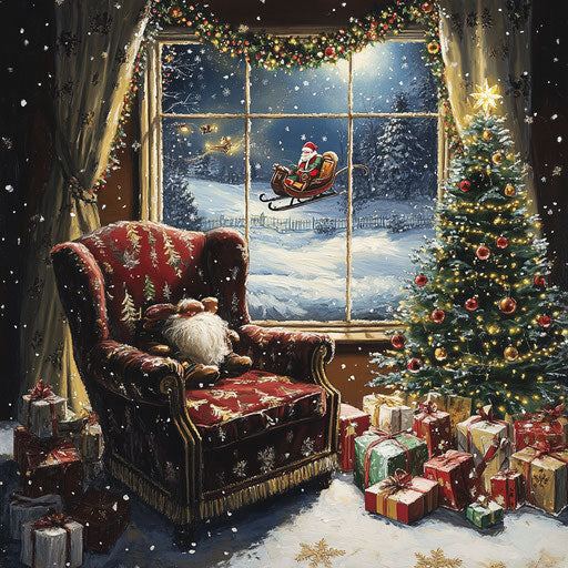Christmas scene with Santa's sleigh flying