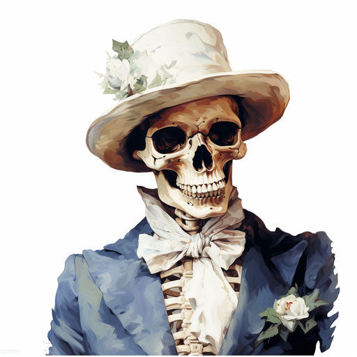 Skeleton drawing in the style of Oil painting, on white background