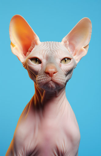 Male cat on orange background, light beige and dark azure style