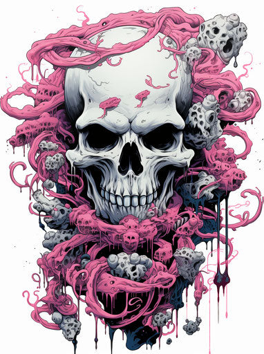 Japanese skull with snakes, mythical symbolism, strong expression