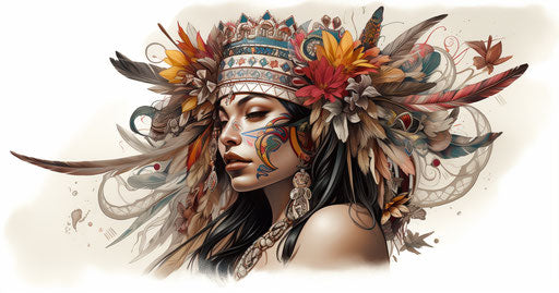 Lady in headdress, classic tattoo motif style