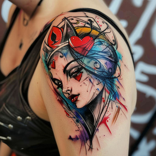 Dynamic, vibrant Queen of Hearts graffiti art