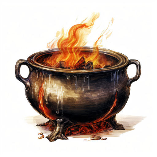 Oil painting style cauldron clipart, on white background