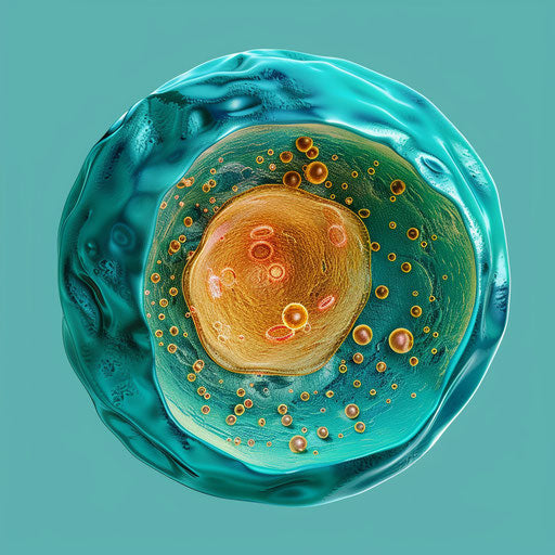 Realistic cell illustration with flat teal background