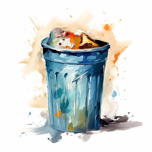 Trash can clipart in the style of Impressionistic Art, on a white background