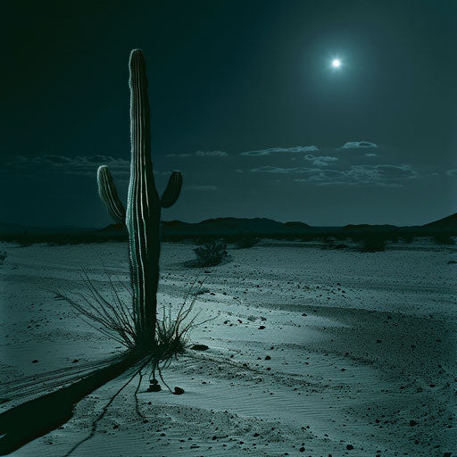 Cactus under full moon in mystical desert