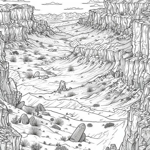 Desert landscape with sand dunes and rock formations