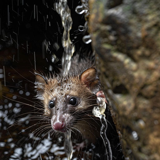 Curious white-tail possum behind the waterfall