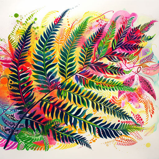 Psychedelic fern tattoo on white psychedelic art background