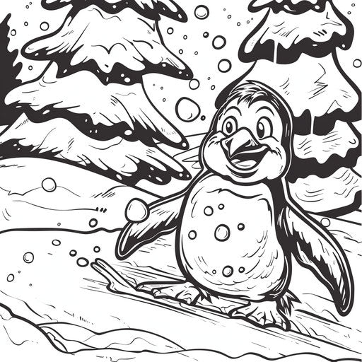 Happy penguin slides down icy slope