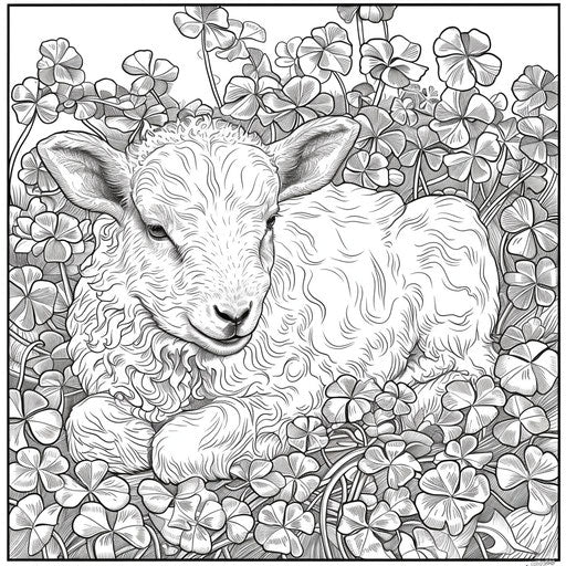 Lamb resting in a field of clover