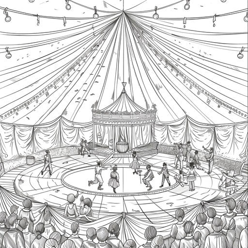 Circus show with performers and excited crowd