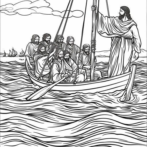 Jesus walking on water, disciples watching from the boat