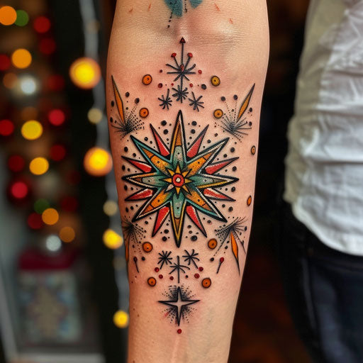 Festive North Star with fireworks and celebration motifs