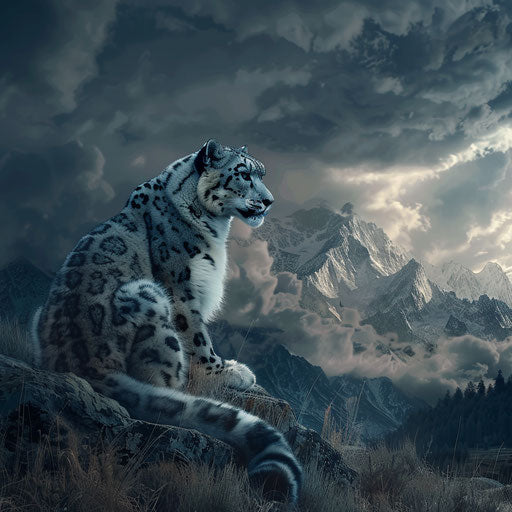 Snow leopard in a dramatic pose