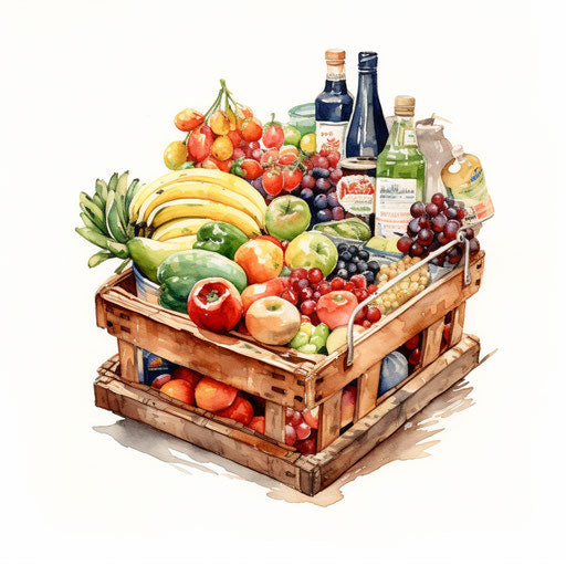 Grocery illustration in the style of Oil painting