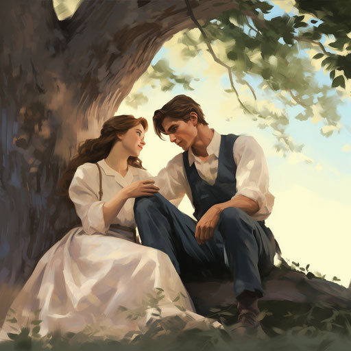 A couple under a tree, illustrated realistically yet ethereal
