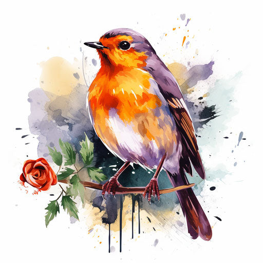 Illustration of a robin in the style of Impressionistic Art, on a white background