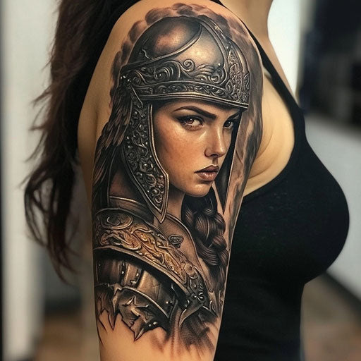 Warrior in battle armor for half sleeve tattoos