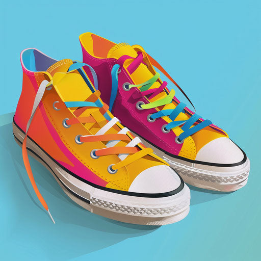 Shoes clipart in photorealistic style with a flat random color background, enhanced detail and vivid colors