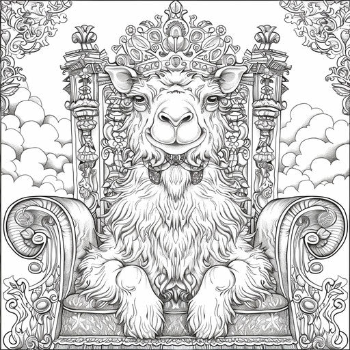 Whimsical camel on royal throne