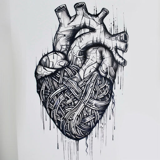Interwoven geometric heart on white background
