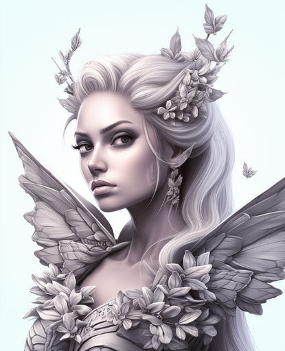Amazing fairy with wings coloring page, Oliver Wetter style