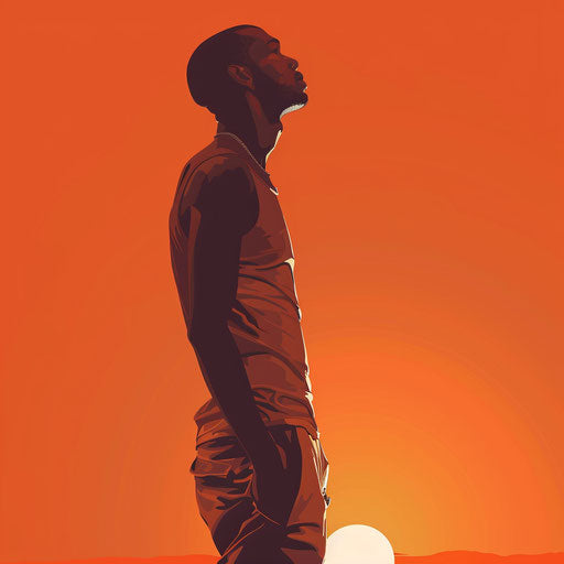 Realistic human clipart on a sunset orange background