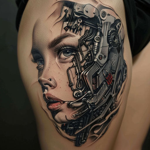 Female tattoos with mechanical elements