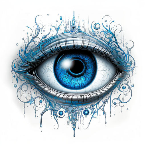 A drawing of a blue eye tattoo, Igor Zenin, Mike Mayhew style
