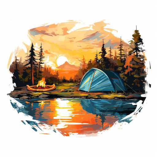 Impressionistic camping art on white background