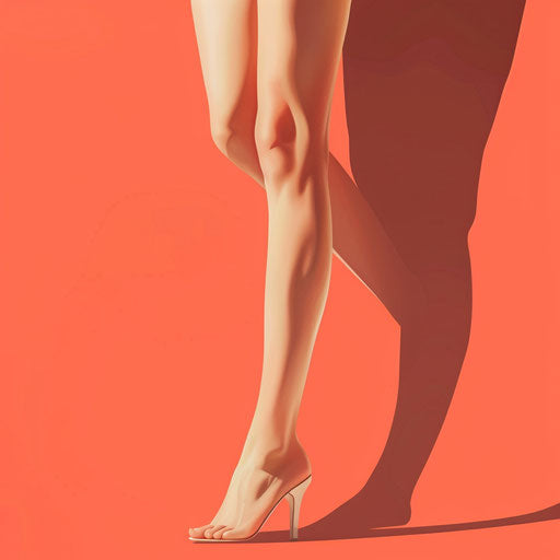 Realistic leg illustration on a flat, vibrant coral background