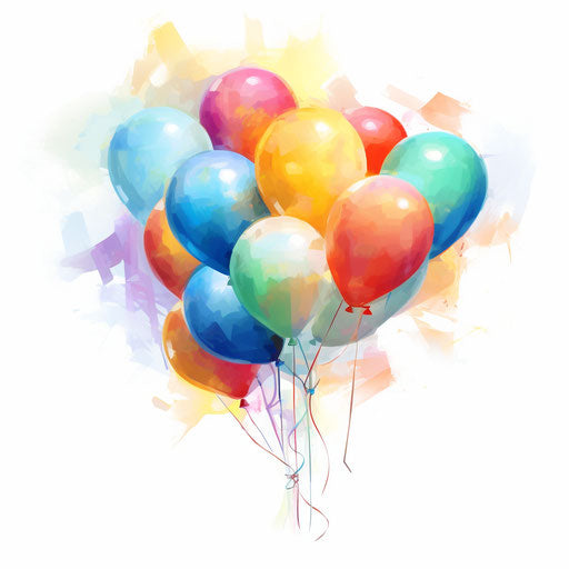 Birthday balloons in Impressionistic Art style on white background