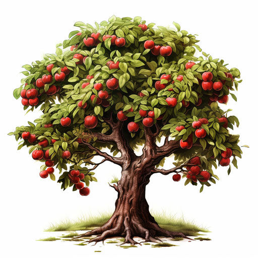 Apple tree clipart in the style of Chiaroscuro Art, on a white background