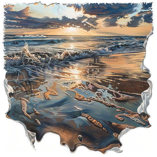 Beach at sunrise with detailed waves