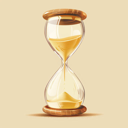 Hourglass clipart in photo realistic style with a flat random background, vintage filter and delicate lines