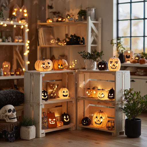 Halloween Decorations with Glowing Jack-o'-Lanterns