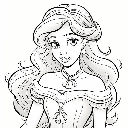 Disney princess coloring pages, fairy tale style illustrations