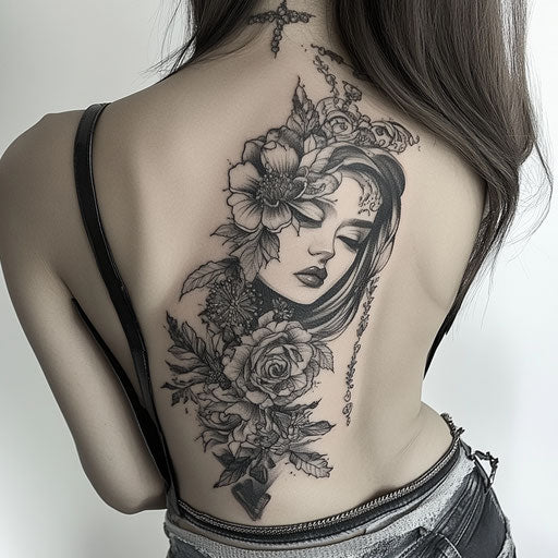 Lower back tattoos for women on Pure White Background, J.P. Targete style