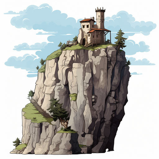 Cliff silhouette in Chiaroscuro style, on white background